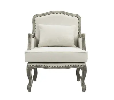 29" Cream and Brown Linen Arm Chair And Toss Pillow