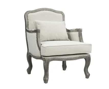 29" Cream and Brown Linen Arm Chair And Toss Pillow