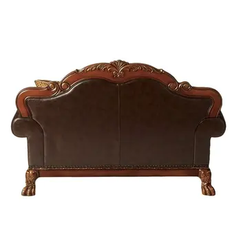 46" Brown and Cherry Blossom Pink Faux Leather Floral Tufted Arm Chair And Toss Pillow