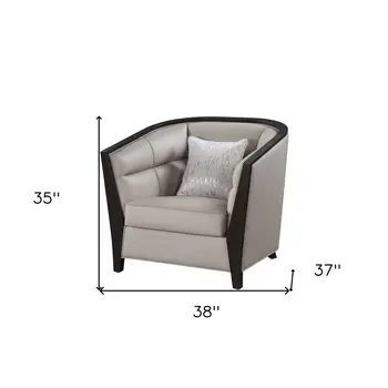 38" Beige and Black Fabric Barrel Chair And Toss Pillow