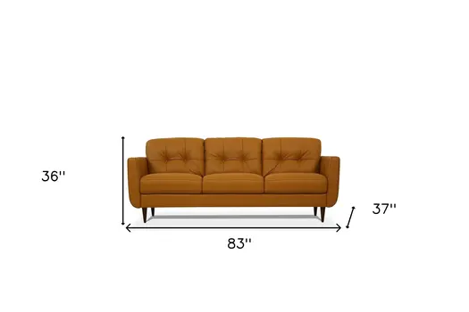 83" Orange Leather Sofa With Black Legs