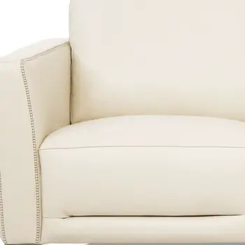 83" Cream Leather Sofa With Black Legs