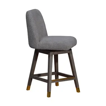 26" Gray Solid Wood Swivel Bar Chair