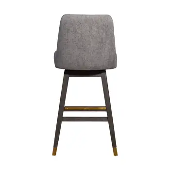 30" Gray and Brown Fabric and Solid Wood Swivel Bar Chair