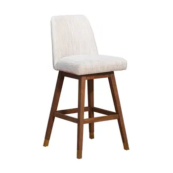 Beige and Brown Solid Wood Bar Height Swivel Bar Chair