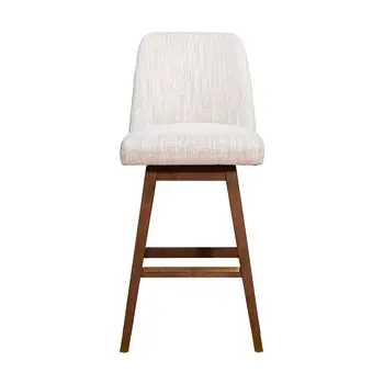 Beige and Brown Solid Wood Bar Height Swivel Bar Chair