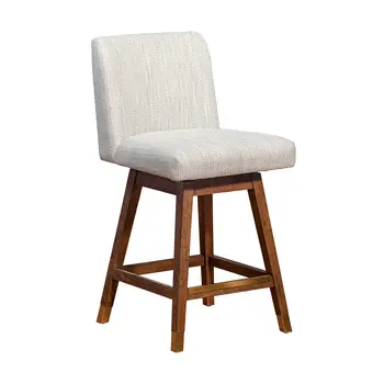 26" Beige And Brown Solid Wood Swivel Bar Height Bar Chair