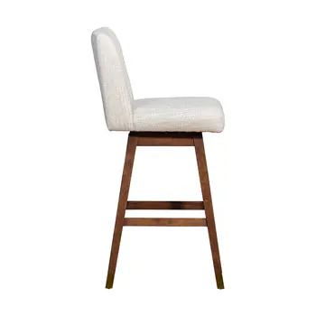 30" Beige and Wood Brown Solid Wood Bar Height Swivel Bar Chair