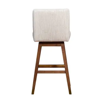 30" Beige and Wood Brown Solid Wood Bar Height Swivel Bar Chair