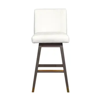 30" Pearl and Gray Upholstered and Solid Wood Bar Height Swivel Bar Chair