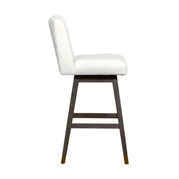 30" Pearl and Gray Upholstered and Solid Wood Bar Height Swivel Bar Chair
