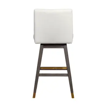 30" Pearl and Gray Upholstered and Solid Wood Bar Height Swivel Bar Chair