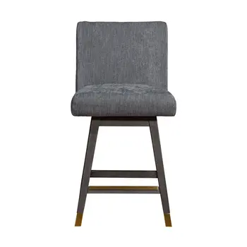26" Gray and Brown Solid Wood Counter Height Swivel Bar Chair
