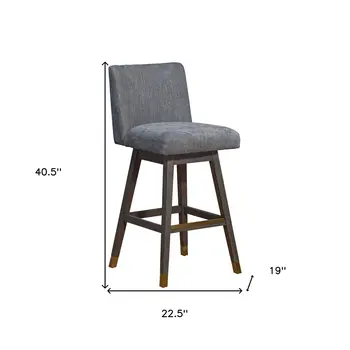 30" Gray and Brown Solid Wood Swivel Bar Chair