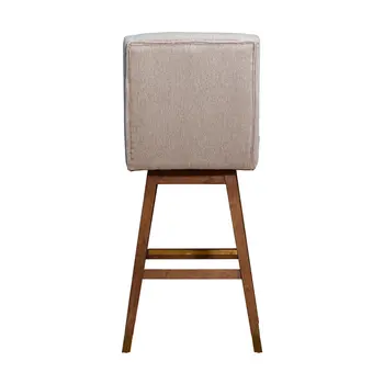 30" Taupe And Brown Solid Wood Swivel Bar Chair