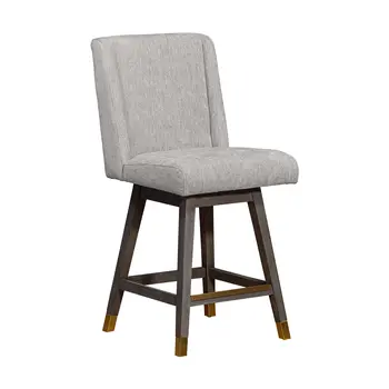 26" Brown and Gray Fabric and Solid Wood Counter Height Swivel Bar Chair