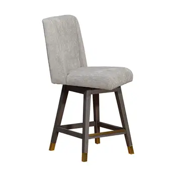 26" Brown and Gray Fabric and Solid Wood Counter Height Swivel Bar Chair