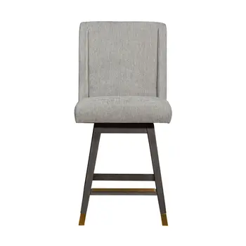 26" Brown and Gray Fabric and Solid Wood Counter Height Swivel Bar Chair