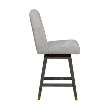26" Brown and Gray Fabric and Solid Wood Counter Height Swivel Bar Chair
