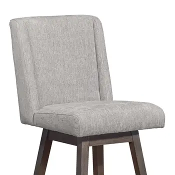 26" Brown and Gray Fabric and Solid Wood Counter Height Swivel Bar Chair