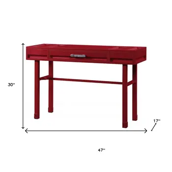 47" Red Iron And Wood Vanity Table