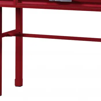 47" Red Iron And Wood Vanity Table