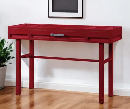 47" Red Iron And Wood Vanity Table