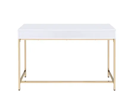 47" White And Gold Wood and Steel Vanity Table With Two Drawers