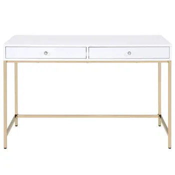47" White And Gold Wood and Steel Vanity Table With Two Drawers