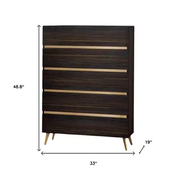33" Drk Brown White Marble Manufactured Wood + Solid Wood Stainless Steel Five Drawer Chest
