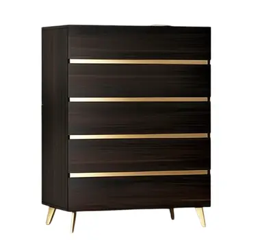 33" Drk Brown White Marble Manufactured Wood + Solid Wood Stainless Steel Five Drawer Chest