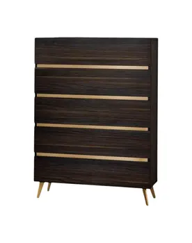 33" Drk Brown White Marble Manufactured Wood + Solid Wood Stainless Steel Five Drawer Chest