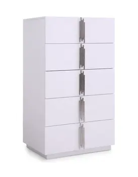 30" White Silver Manufactured Wood + Solid Wood Stainless Steel Five Drawer Chest