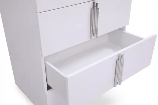 30" White Silver Manufactured Wood + Solid Wood Stainless Steel Five Drawer Chest