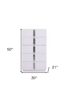 30" White Silver Manufactured Wood + Solid Wood Stainless Steel Five Drawer Chest
