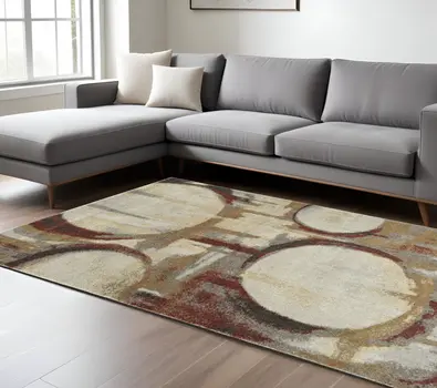 8' X 11' Brick Ivory and Gold Geometric Area Rug