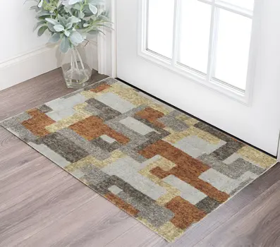 3' X 5' Grey And Brown Geometric Area Rug