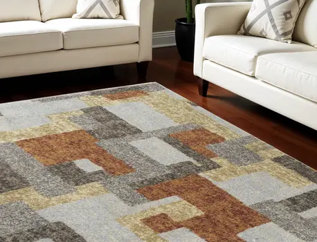 5' X 8' Grey And Brown Geometric Area Rug