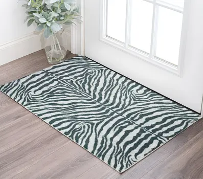 3' X 5' Grey Zebra Print Shag Handmade Non Skid Area Rug