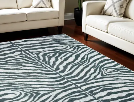 5' X 8' Grey Zebra Print Shag Handmade Non Skid Area Rug