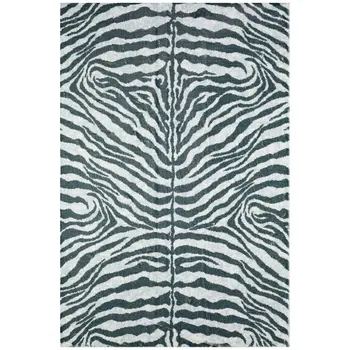 5' X 8' Grey Zebra Print Shag Handmade Non Skid Area Rug