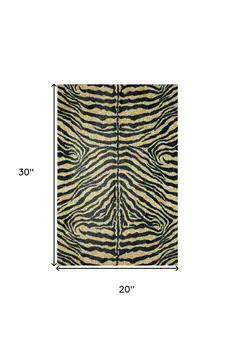 2' X 3' Black and Gold Animal Print Shag Handmade Non Skid Area Rug