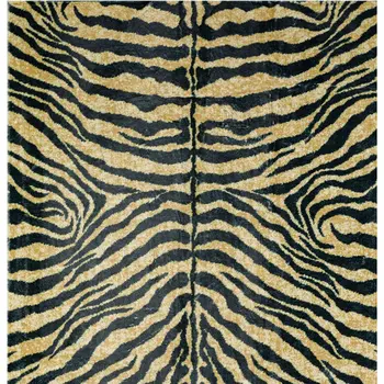 5' X 8' Black and Gold Animal Print Shag Handmade Non Skid Area Rug