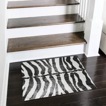 2' X 3' Black and White Zebra Print Shag Handmade Non Skid Area Rug