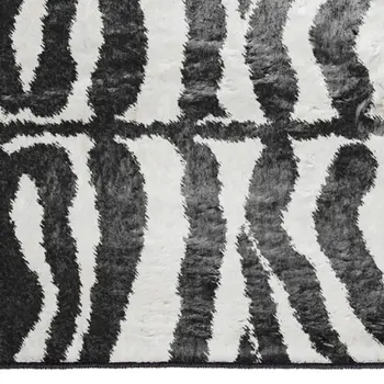 2' X 3' Black and White Zebra Print Shag Handmade Non Skid Area Rug