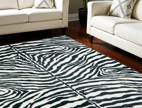 8' X 10' Black and White Zebra Print Shag Handmade Non Skid Area Rug