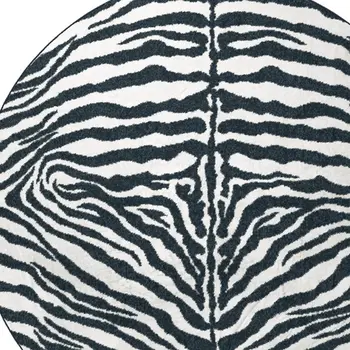 8' X 8' Black and White Zebra Print Round Shag Handmade Non Skid Area Rug