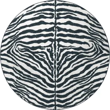 8' X 8' Black and White Zebra Print Round Shag Handmade Non Skid Area Rug