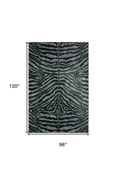8' X 10' Black and Gray Zebra Print Shag Handmade Non Skid Area Rug