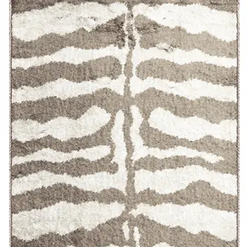 2' X 8' Mocha and Cream Zebra Print Shag Handmade Non Skid Runner Rug